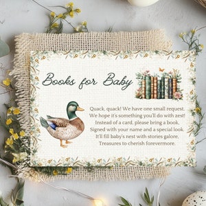Mallard Duck Baby Shower Books for Baby Insert, Farm Animal Baby Shower, Digital Download, Editable Canva Template, Customizable MD001