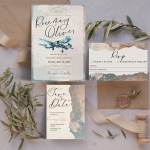 Destination Wedding Pre Wedding Stationary Bundle, Travel Wedding, Passport Invitation, Plane Wedding, TI001