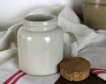 Vintage French mustard pot in glazed stoneware, with cork, rustic kitchen