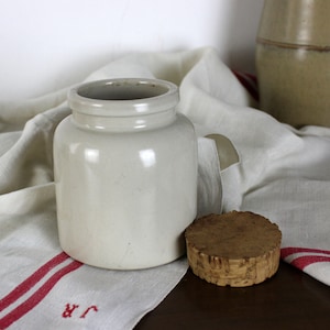 Vintage French mustard pot in glazed stoneware, with cork, rustic kitchen