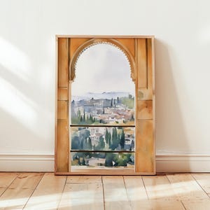Alhambra Granada Watercolor Art, Spain Travel Poster, Andalusian Architecture Print, Alhambra Palace Wall Decor, Moorish Art Poster
