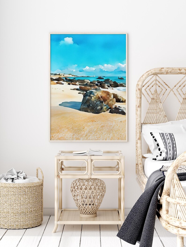 Aruba Watercolor Art Print, Tropical Landscape Decor, Aruba Painting