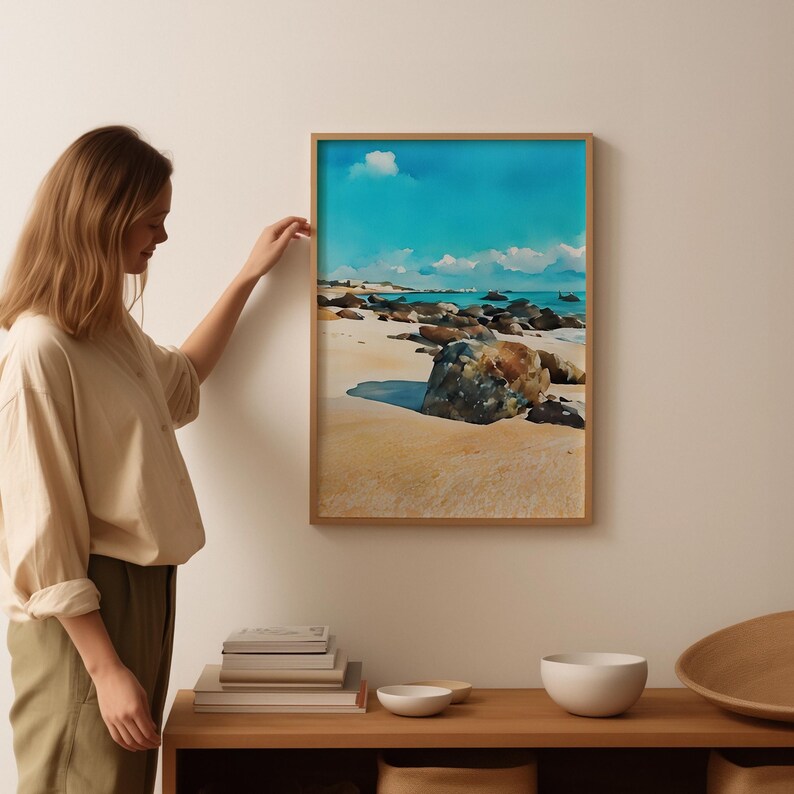 Aruba Watercolor Art Print, Tropical Landscape Decor, Aruba Painting