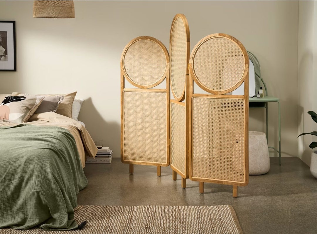 Panel Room Divider Rattan Room Divider Oak Wood Room Etsy