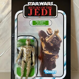 Niestandardowy Star Wars Kenner Original Vintage 1982 C-3PO z odłączanymi kończynami i plecakiem na karcie reprodukcyjnej Return of the Jedi 65-Card Back