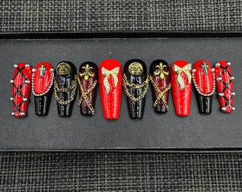 Press on nails  | Glue On Nails | Coffin Nails Luxury | Gel X Fake Nails | Short Nails | Long Fake Nails - C326