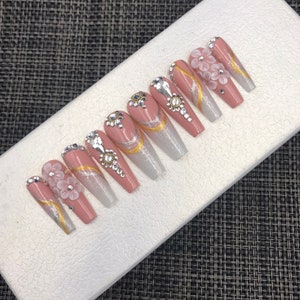 Handmade Bling Press On Nails: Y2k Heart Nails-C158