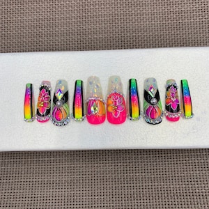 Carnival press on nails - Glue On Nails | Press On Nails Coffin Luxury | Press On Nails | Fake Nails | Long Fake Nails C140