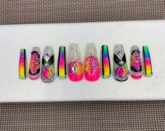 Carnival Press On Nails: Luxury Coffin Long Fake Nails-C140