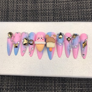 Y2k Press On Nails: Luxury Coffin Gel-X with 3D Charms