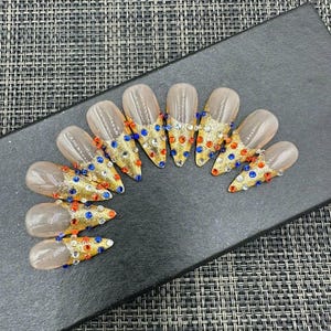 Luxury Rhinestone Press On Nails: Long Coffin Acrylic Fake Nails-C260