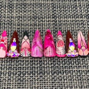 Floral Japanese Press On Nails: 3D Stiletto Kawaii Nail Design-C92