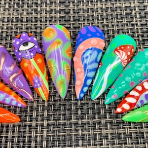 Abstract Press On Nails: Colorful Mushroom False Nails
