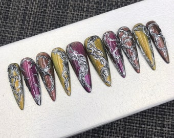 Y2k Press On Nails: Luxury Coffin Gel X Fake Nails