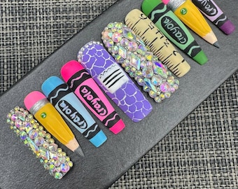 Y2k Nails | press on nails  | Glue On Nails | Coffin Nails Luxury | Gel X Fake Nails | Short Nails | Long Fake Nails - C325