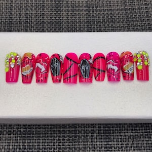 Luxury Halloween Press On Nails: Pink Coffin False Nails-C169