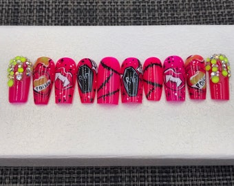 Luxury Halloween Press On Nails: Pink Coffin False Nails-C169
