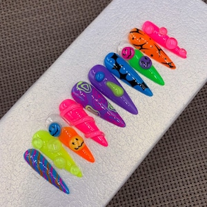 Y2k nails | Press on nails | Abstract Black Glue On Nails| Luxury Nails | Birthday Gift | Long Fake Nails | False Nails | Fake Nails - C272