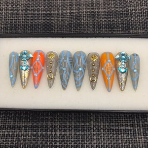 Press On Nails | Luxury Nails | Coffin Nails | Glue On Nails | Elegant Fake Nails | Y2K Nails | Long Fake Nails | False Nails -C226