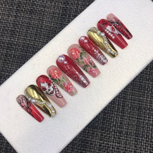 Reusable Red Press on nails - C159