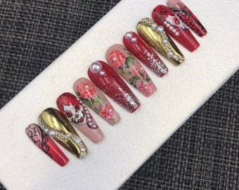 Reusable Red Press on nails - C159