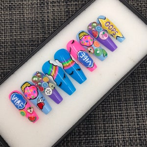 Y2K nails/Press On Nails | Luxury Nails | Fake Nails | Glue On Nails|Coffin Nails | Acrylic Nails | Long Fake Nails - C223