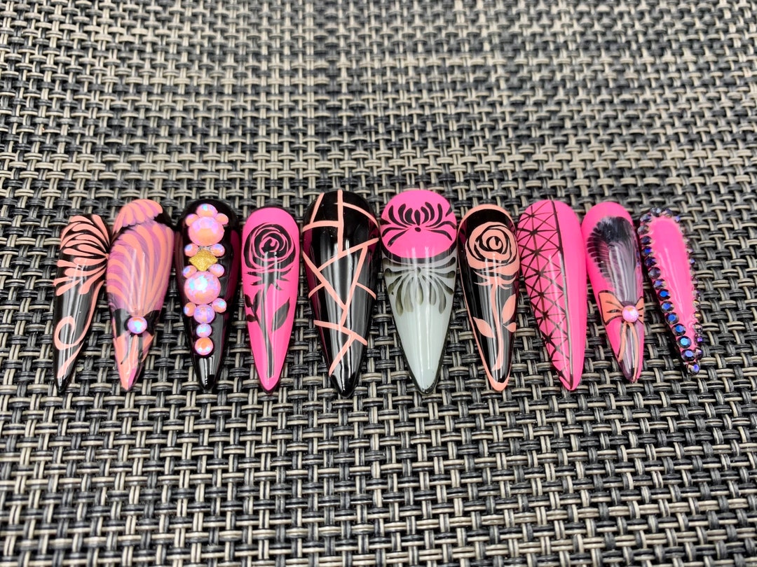 Holographic Hand Painted False Nails Fake Nails Glue on Nails Press on