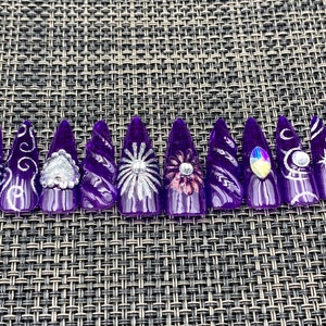 Luxury Purple Press On Nails: Long Coffin Acrylic Nail Set - C48