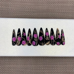 Amethyst Rose Press On Nails: Luxury Coffin Fake Nails- C141