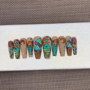 Y2k nails | Press on nails | Abstract Black Glue On Nails| Luxury Nails | Birthday Gift | Long Fake Nails | False Nails | Fake Nails - C274