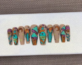 Abstract Press On Nails | Boho Desert False Nails