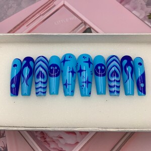 Abstract Press On Nails: Blue Design, Luxury False Nails