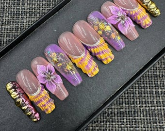 Luxury Nails | Press On Nails | Coffin Nails Luxury | Fake Nails  | Glue On Nails | Short Nails | Long Fake Nails - C334