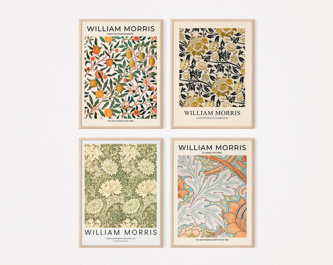 William Morris Botanical Prints – Set Of 3 Green & Beige Wall Art – Nature Decor