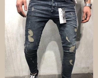 Andongnywell Men's Plus Size Ripped Skinny Jeans Trousers Fashion Casual Loose Destroyed Denim Pants - Product Details