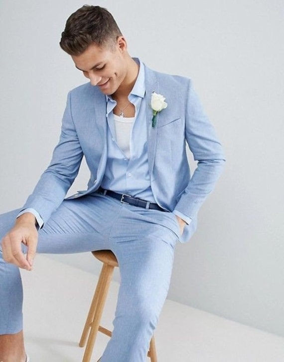 Men Suits Light Blue Wedding Suits Stylish 2 Piece Suits Etsy India