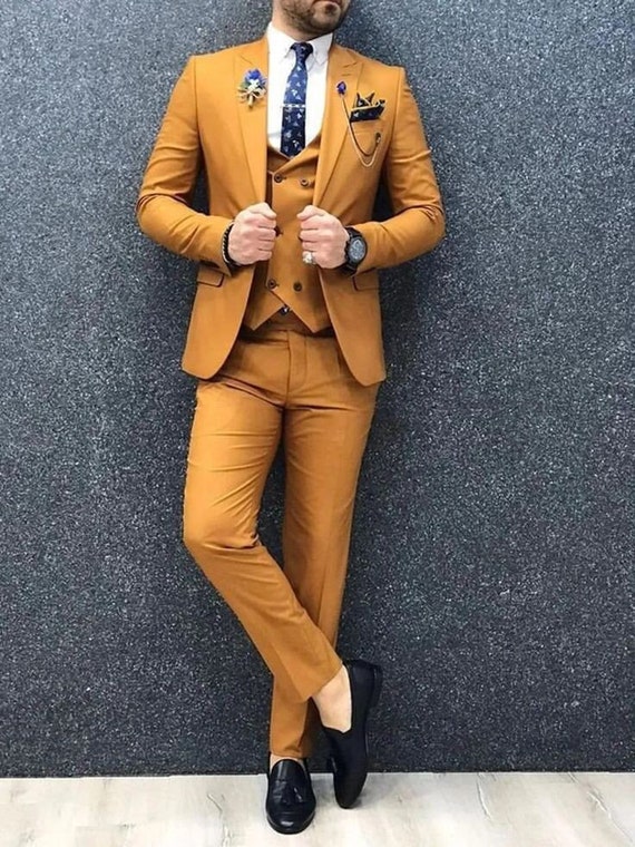 Men 3 Piece Suit Mustard Yellow Suit Groom Wear Suits Men Etsy