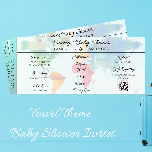 Baby Shower Invitation Template, Travel Adventure Themed Baby Shower Invitation Printable, Boarding Pass Baby Shower Editable