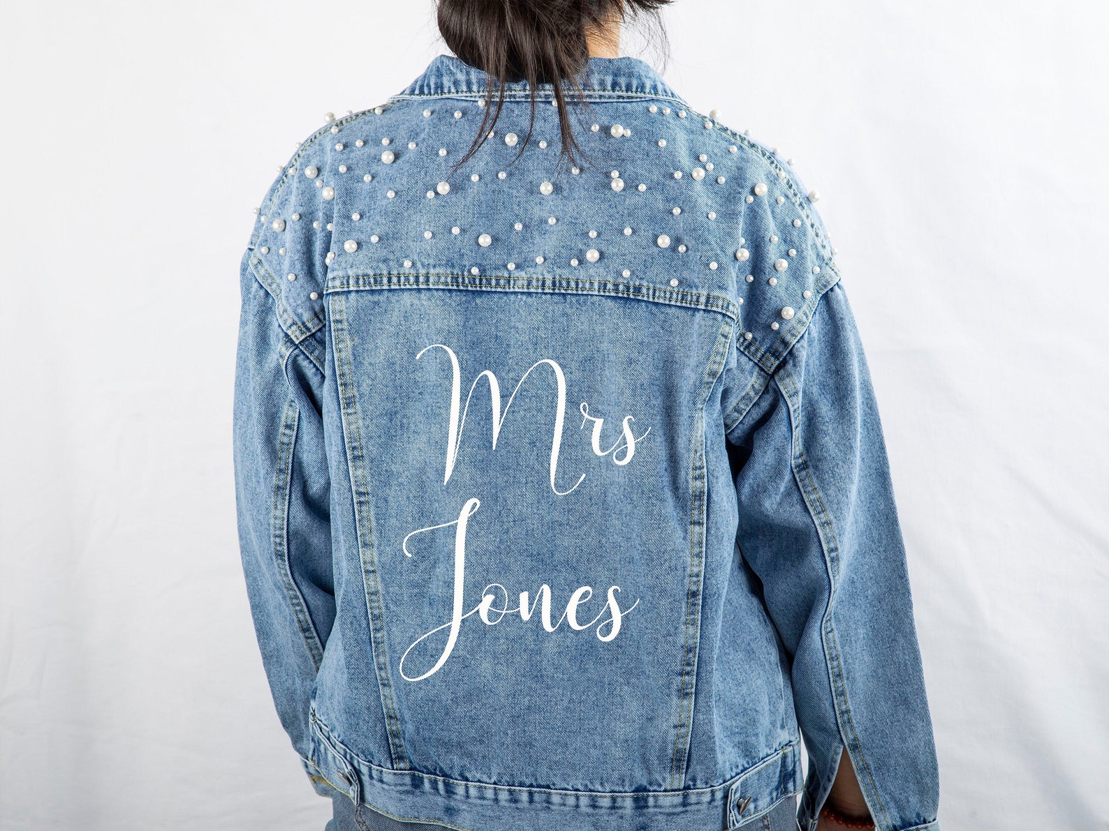 Custom Bridal Denim Jacket With Pearls Personalized Mrs. Jean Etsy