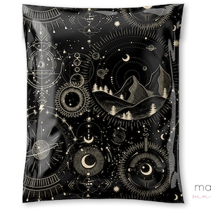 Eco Friendly Poly Mailers - Black Biodegradable Shipping Bag - Moon and Stars mailer - 10x13