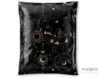 Eco Friendly Poly Mailers - Black Biodegradable Shipping Bag - Moon and Stars mailer - 10x13