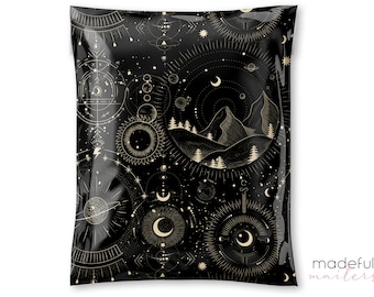 Eco Friendly Poly Mailers - Black Biodegradable Shipping Bag - Moon and Stars mailer - 10x13