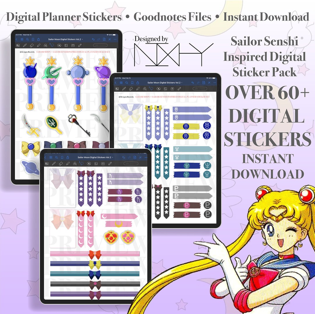 Anime Digital Stickers Sailor Moon Digital Planner Stickers Etsy