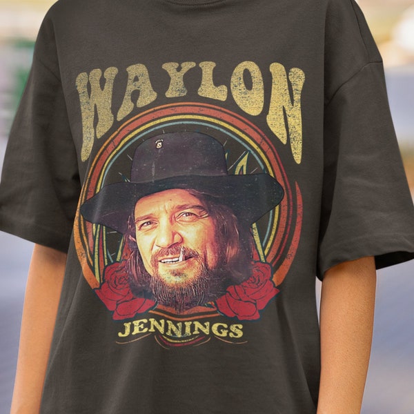 Waylon Jennings Retro-Stil Unisex T-Shirt. Country-Musik-T-Shirt im Vintage-Stil. Outlaw-T-Shirt. Geschenk für Country-Fan | Western | Retro-70er-Jahre-T-Shirt