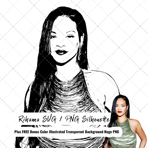 New Rihanna SVG and PNG Silhouette File For T-Shirt Design, Coffee Mug, Scrapbooking, Cricut, Digital Artwork, Bonus Color Illustration PNG