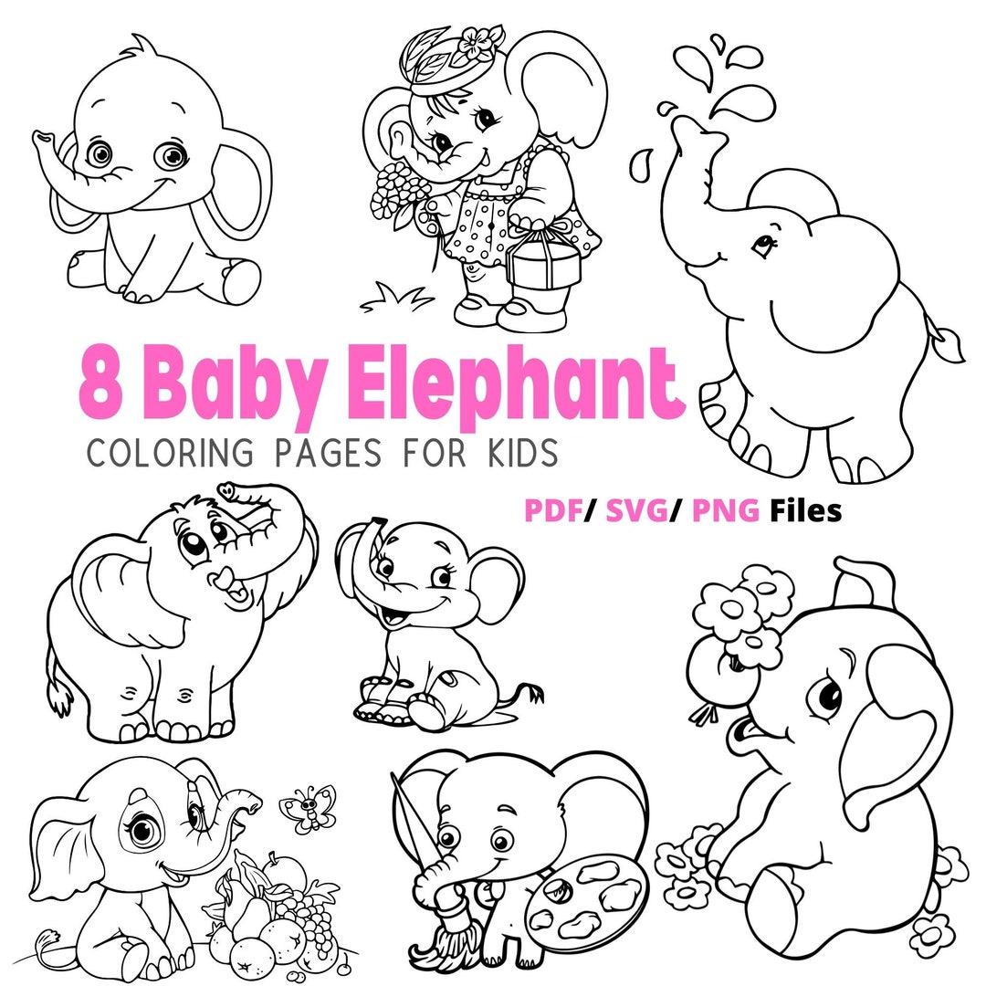 Adorable Baby Elephants Coloring Book for Kids. Includes 8 Pages of