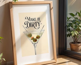 Dirty Martini Poster Wall Art | Martini Art Print for Bar Cart | Digital Dirty Martini Artwork | Alcohol Drink Poster