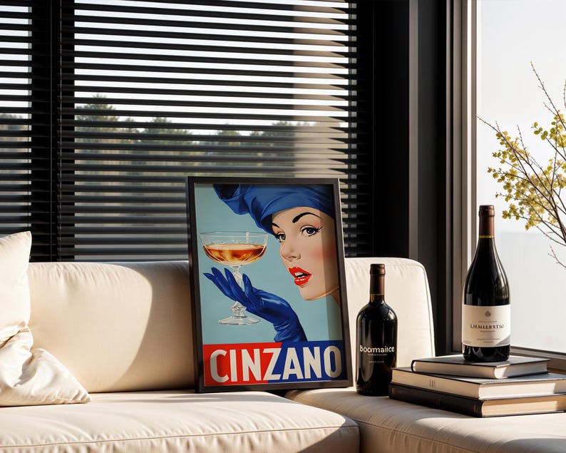 Póster de Cinzano Alcohol / Arte mural italiano / Impresión vintage de vino y prosecco / Decoración de pared con alcohol brillante imagen 5