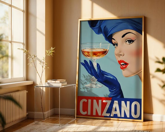 Cinzano Alcohol Poster | Italian Wall Art | Vintage Wine & Prosecco Print | Bright Alcohol Wall Decor