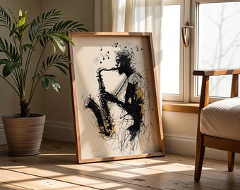 Jazz Wall Art Print | Retro Jazz Poster with Cat & Piano | Musician Art Print | Jazz Artwork | New Orleans Jazz Music Wall Art Gift